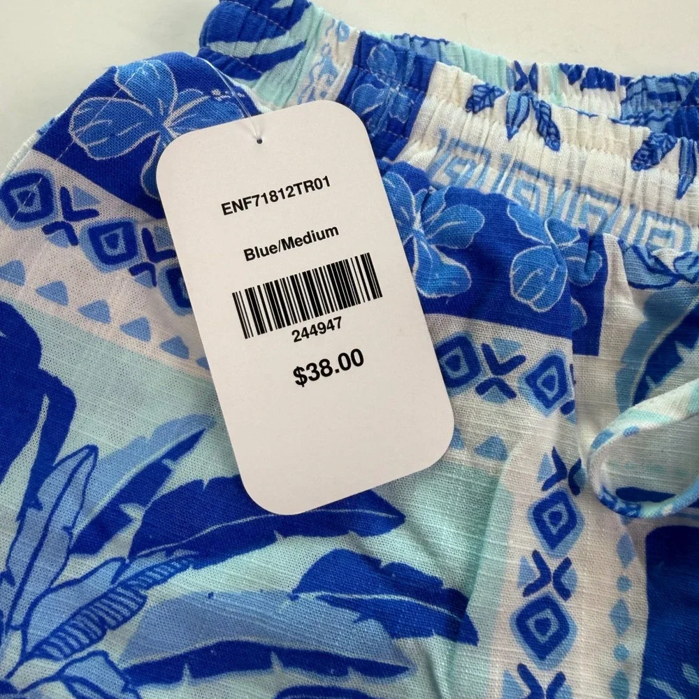 Hudson Gray Blue Summer Beach Tropical Palm Drawstring Shorts Womens Medium